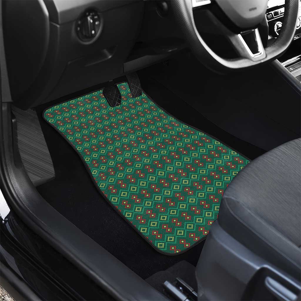 Sacred Heart Jesus Christmas Car Mats with Festive Green Knit Pattern - Wonder Print Shop