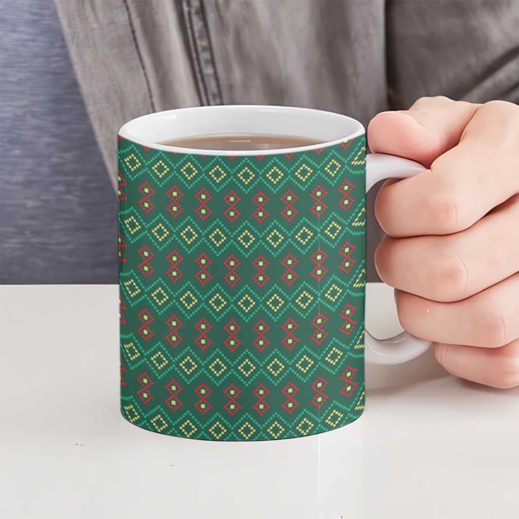 Sacred Heart Jesus Christmas Ceramic Mug with Festive Green Knit Pattern - Wonder Print Shop