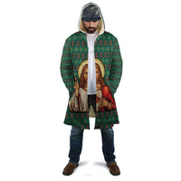 Sacred Heart Jesus Christmas Cloak with Festive Green Knit Pattern - Wonder Print Shop