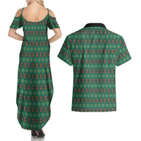 Sacred Heart Jesus Christmas Couples Matching Summer Maxi Dress and Hawaiian Shirt with Festive Green Knit Pattern - Wonder Print Shop