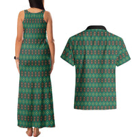 Sacred Heart Jesus Christmas Couples Matching Tank Maxi Dress and Hawaiian Shirt with Festive Green Knit Pattern - Wonder Print Shop
