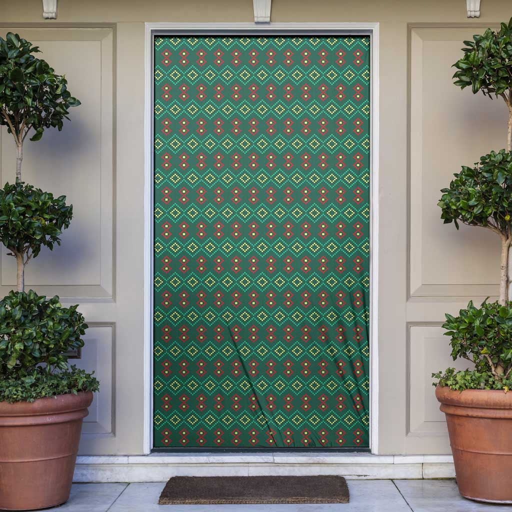 Sacred Heart Jesus Christmas Door Cover with Festive Green Knit Pattern - Wonder Print Shop