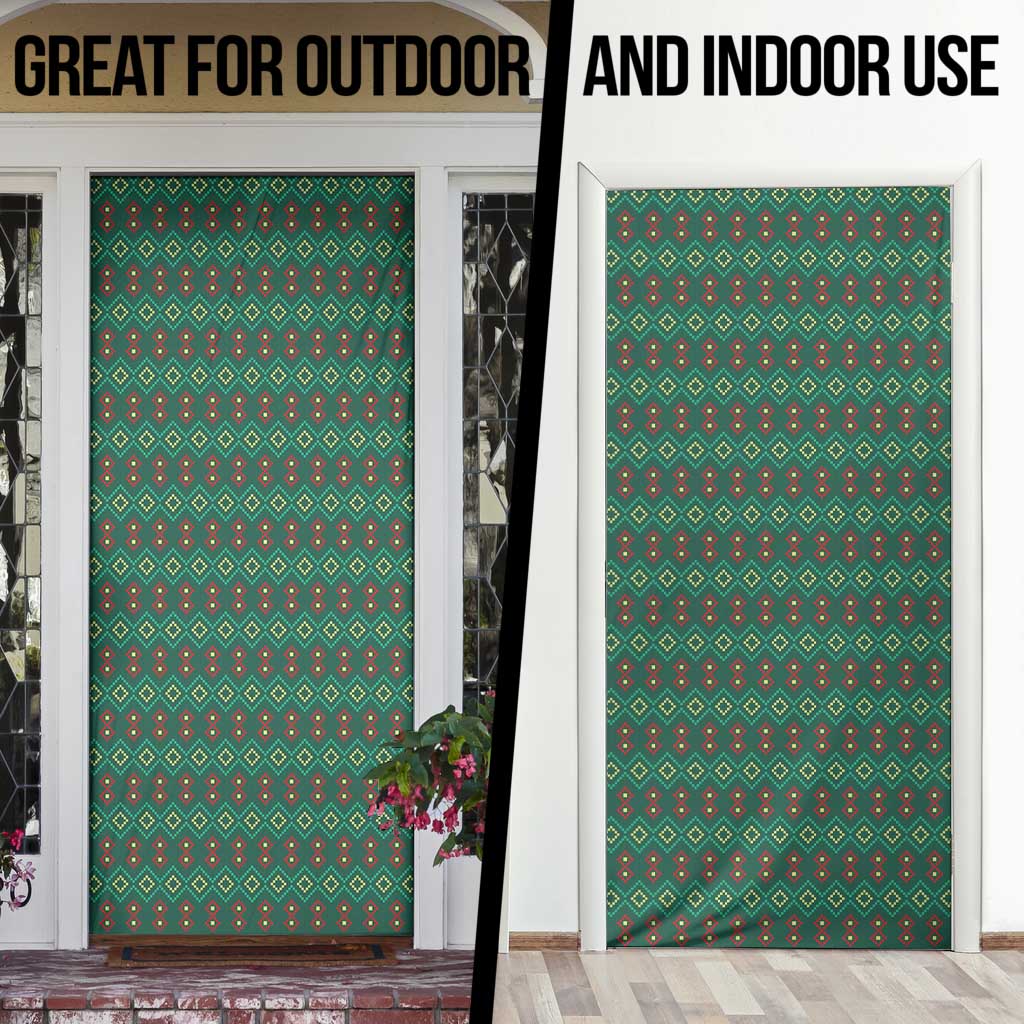 Sacred Heart Jesus Christmas Door Cover with Festive Green Knit Pattern - Wonder Print Shop