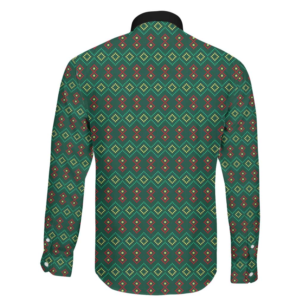 Sacred Heart Jesus Christmas Family Matching Long Sleeve Bodycon Dress and Hawaiian Shirt with Festive Green Knit Pattern - Wonder Print Shop