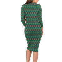 Sacred Heart Jesus Christmas Family Matching Long Sleeve Bodycon Dress and Hawaiian Shirt with Festive Green Knit Pattern - Wonder Print Shop