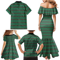 Sacred Heart Jesus Christmas Family Matching Mermaid Dress and Hawaiian Shirt with Festive Green Knit Pattern - Wonder Print Shop