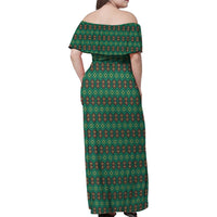 Sacred Heart Jesus Christmas Family Matching Off Shoulder Maxi Dress and Hawaiian Shirt with Festive Green Knit Pattern - Wonder Print Shop