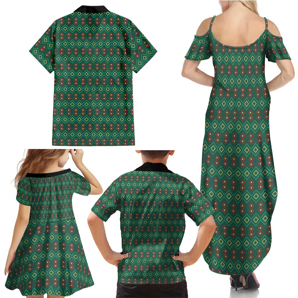 Sacred Heart Jesus Christmas Family Matching Summer Maxi Dress and Hawaiian Shirt with Festive Green Knit Pattern - Wonder Print Shop