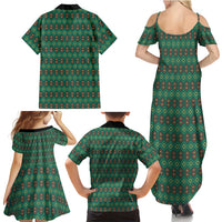 Sacred Heart Jesus Christmas Family Matching Summer Maxi Dress and Hawaiian Shirt with Festive Green Knit Pattern - Wonder Print Shop