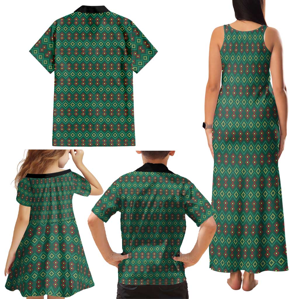 Sacred Heart Jesus Christmas Family Matching Tank Maxi Dress and Hawaiian Shirt with Festive Green Knit Pattern - Wonder Print Shop
