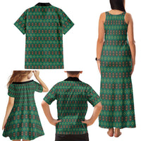 Sacred Heart Jesus Christmas Family Matching Tank Maxi Dress and Hawaiian Shirt with Festive Green Knit Pattern - Wonder Print Shop