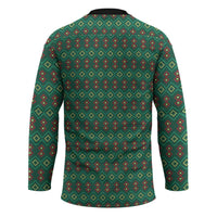 Sacred Heart Jesus Christmas Hockey Jersey with Festive Green Knit Pattern - Wonder Print Shop