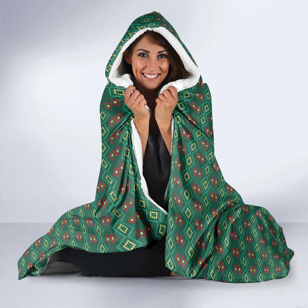 Sacred Heart Jesus Christmas Hooded Blanket with Festive Green Knit Pattern - Wonder Print Shop