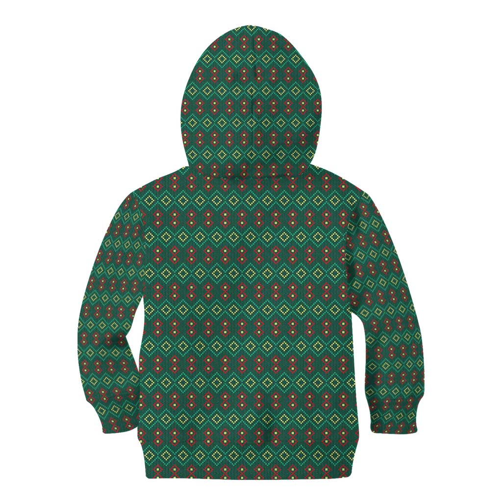 Sacred Heart Jesus Christmas Kid Hoodie with Festive Green Knit Pattern - Wonder Print Shop