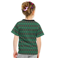 Sacred Heart Jesus Christmas Kid T Shirt with Festive Green Knit Pattern - Wonder Print Shop