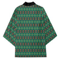 Sacred Heart Jesus Christmas Kimono with Festive Green Knit Pattern - Wonder Print Shop