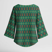 Sacred Heart Jesus Christmas Kimono Sleeve Blouse with Festive Green Knit Pattern - Wonder Print Shop