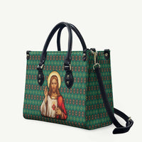 Sacred Heart Jesus Christmas Leather Bag with Festive Green Knit Pattern - Wonder Print Shop