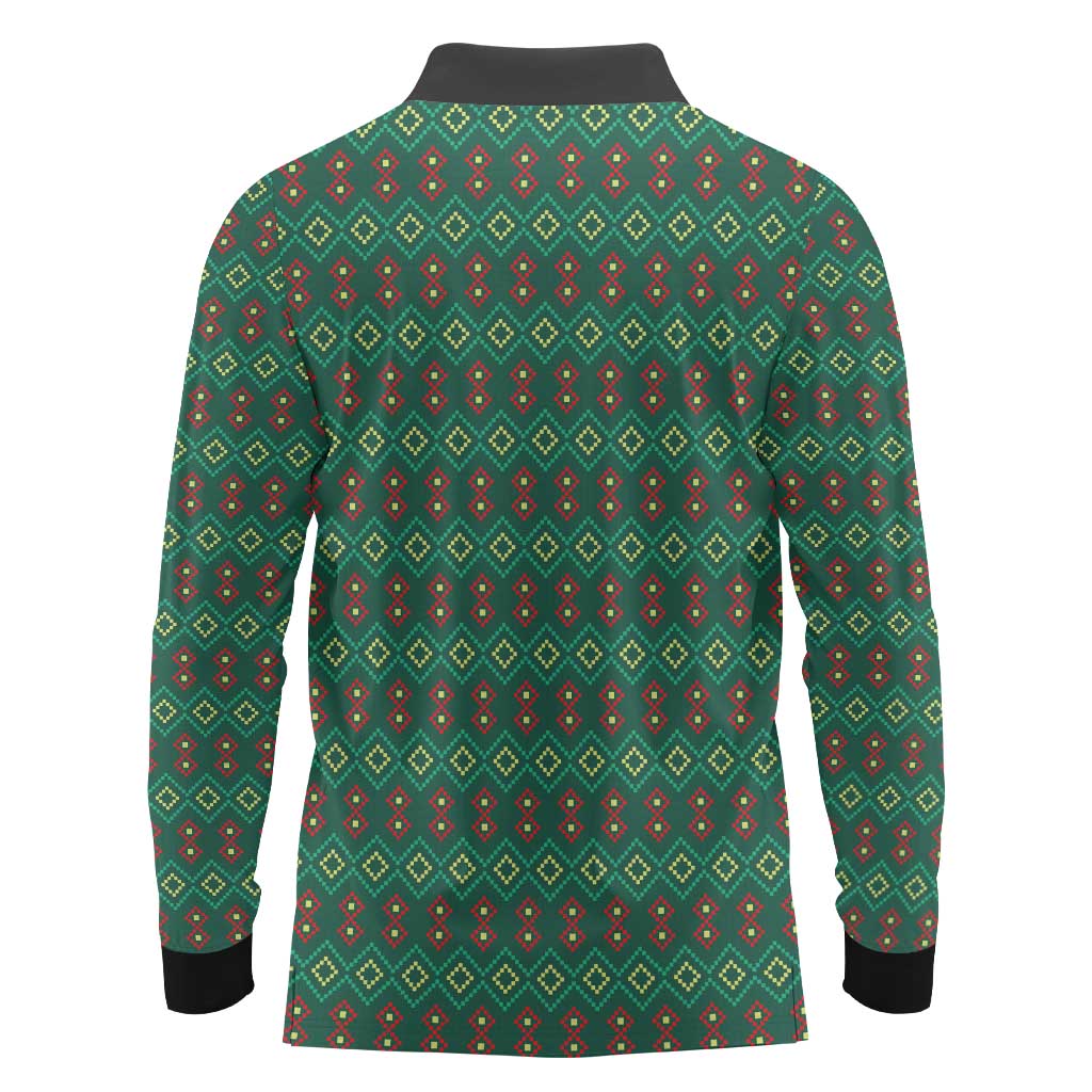 Sacred Heart Jesus Christmas Long Sleeve Polo Shirt with Festive Green Knit Pattern - Wonder Print Shop