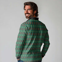 Sacred Heart Jesus Christmas Long Sleeve Polo Shirt with Festive Green Knit Pattern - Wonder Print Shop