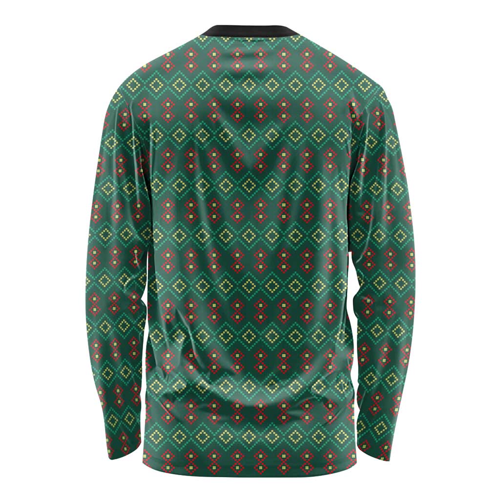 Sacred Heart Jesus Christmas Long Sleeve Shirt with Festive Green Knit Pattern - Wonder Print Shop