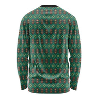 Sacred Heart Jesus Christmas Long Sleeve Shirt with Festive Green Knit Pattern - Wonder Print Shop