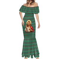 Sacred Heart Jesus Christmas Mermaid Dress with Festive Green Knit Pattern - Wonder Print Shop