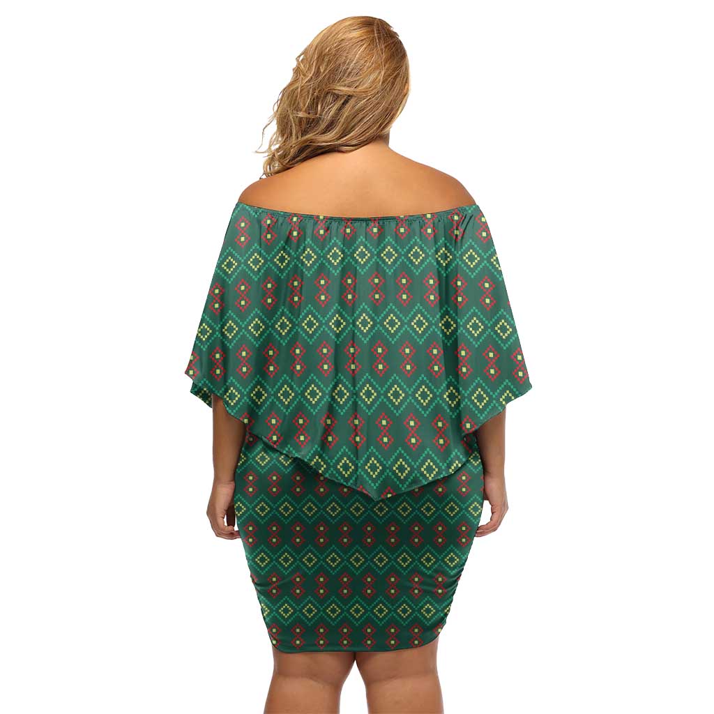 Sacred Heart Jesus Christmas Off Shoulder Short Dress with Festive Green Knit Pattern - Wonder Print Shop