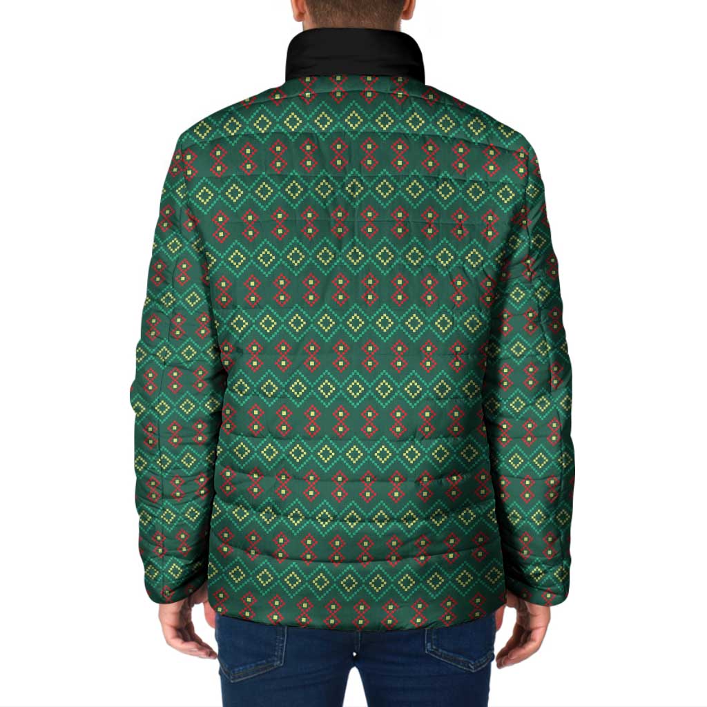 Sacred Heart Jesus Christmas Padded Jacket with Festive Green Knit Pattern - Wonder Print Shop