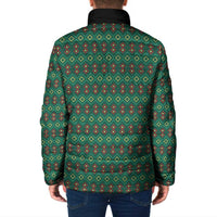 Sacred Heart Jesus Christmas Padded Jacket with Festive Green Knit Pattern - Wonder Print Shop