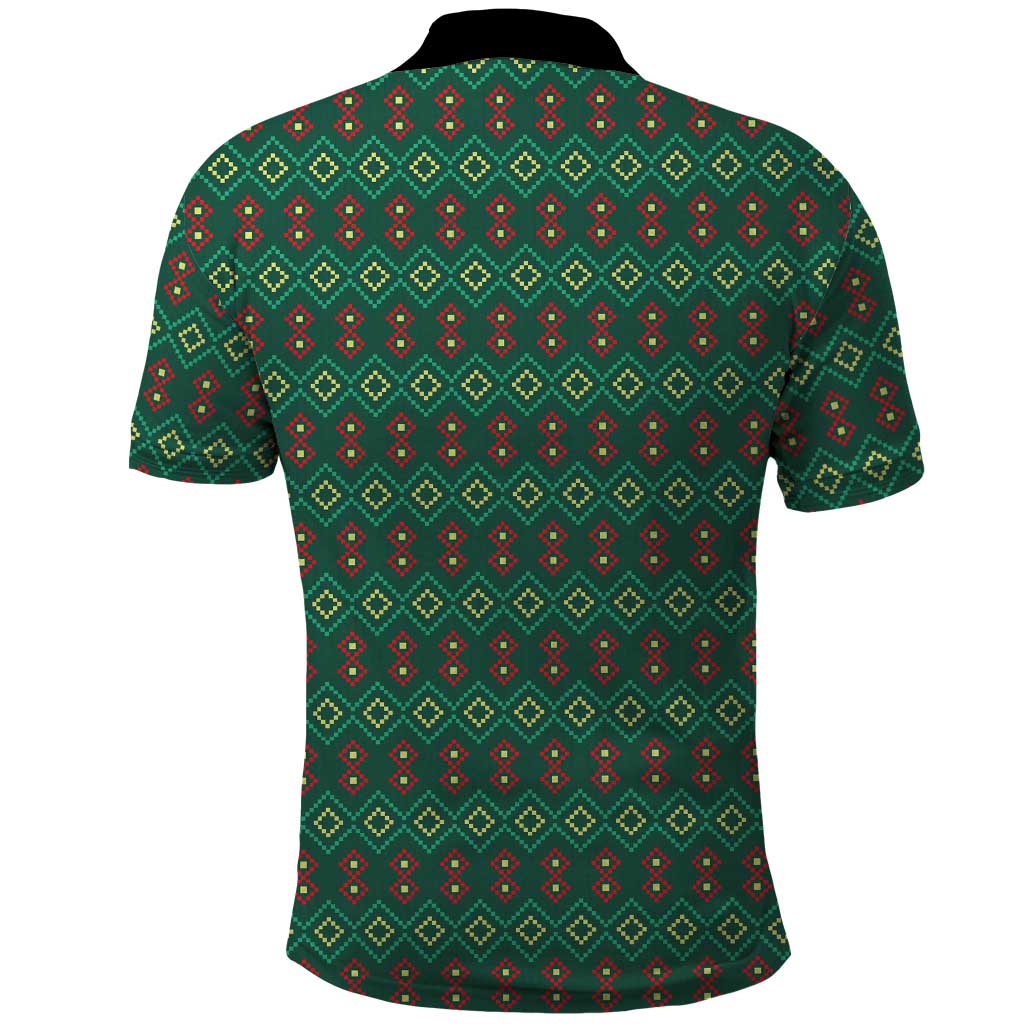Sacred Heart Jesus Christmas Polo Shirt with Festive Green Knit Pattern - Wonder Print Shop