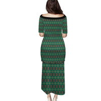 Sacred Heart Jesus Christmas Puletasi with Festive Green Knit Pattern - Wonder Print Shop
