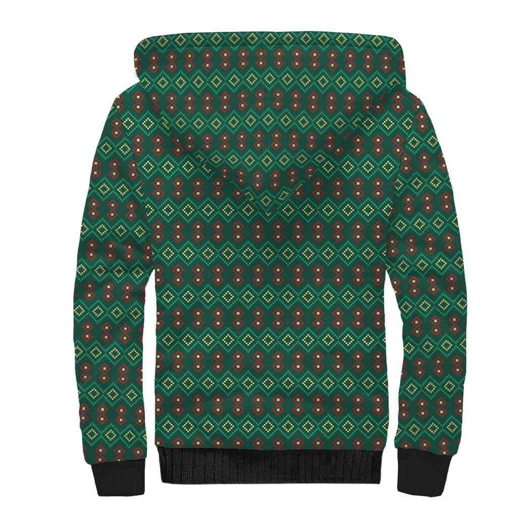 Sacred Heart Jesus Christmas Sherpa Hoodie with Festive Green Knit Pattern - Wonder Print Shop