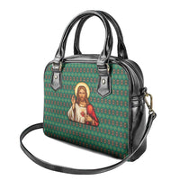 Sacred Heart Jesus Christmas Shoulder Handbag with Festive Green Knit Pattern - Wonder Print Shop