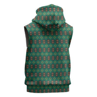 Sacred Heart Jesus Christmas Sleeveless Hoodie with Festive Green Knit Pattern - Wonder Print Shop