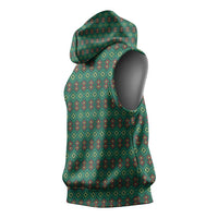Sacred Heart Jesus Christmas Sleeveless Hoodie with Festive Green Knit Pattern - Wonder Print Shop