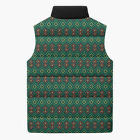 Sacred Heart Jesus Christmas Sleeveless Puffer Jacket with Festive Green Knit Pattern - Wonder Print Shop
