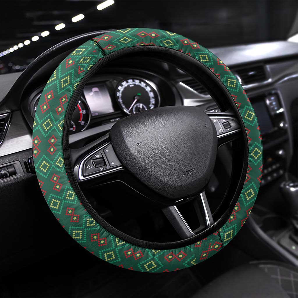 Sacred Heart Jesus Christmas Steering Wheel Cover with Festive Green Knit Pattern - Wonder Print Shop