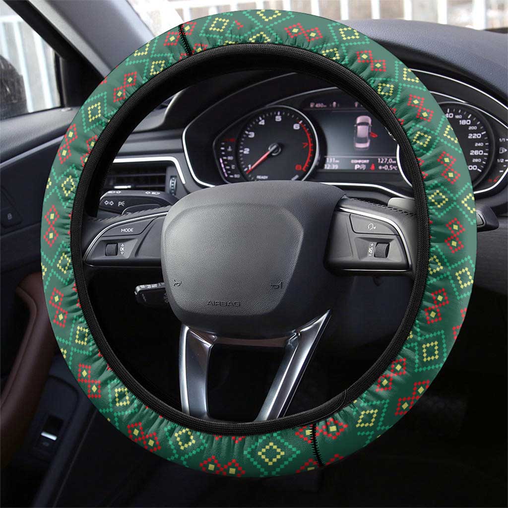 Sacred Heart Jesus Christmas Steering Wheel Cover with Festive Green Knit Pattern - Wonder Print Shop