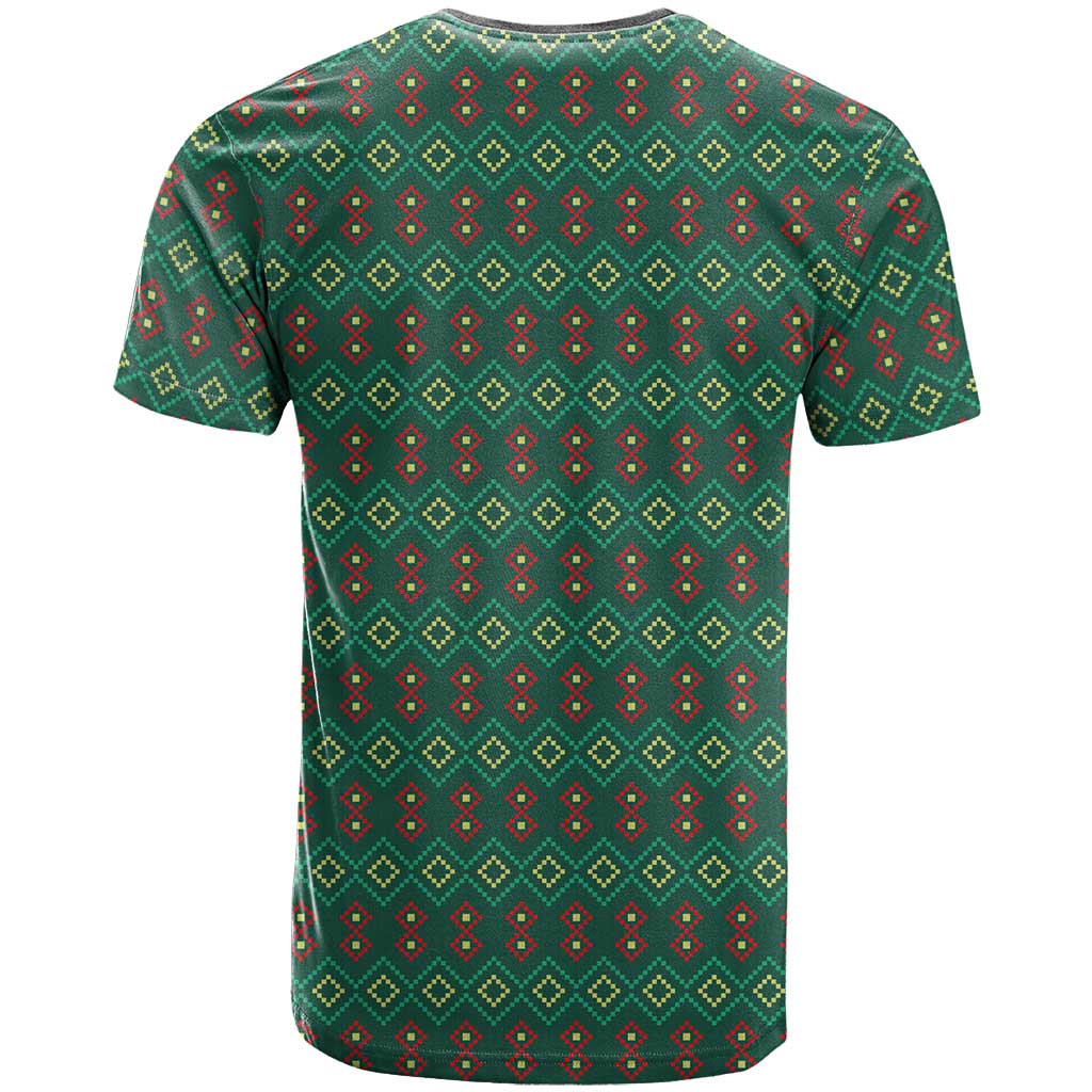Sacred Heart Jesus Christmas T Shirt with Festive Green Knit Pattern - Wonder Print Shop