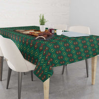 Sacred Heart Jesus Christmas Tablecloth with Festive Green Knit Pattern - Wonder Print Shop