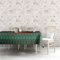 Sacred Heart Jesus Christmas Tablecloth with Festive Green Knit Pattern - Wonder Print Shop