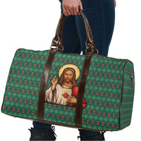 Sacred Heart Jesus Christmas Travel Bag with Festive Green Knit Pattern - Wonder Print Shop