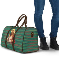Sacred Heart Jesus Christmas Travel Bag with Festive Green Knit Pattern - Wonder Print Shop