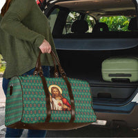 Sacred Heart Jesus Christmas Travel Bag with Festive Green Knit Pattern - Wonder Print Shop
