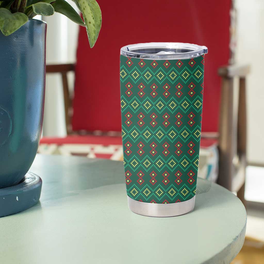 Sacred Heart Jesus Christmas Tumbler Cup with Festive Green Knit Pattern - Wonder Print Shop