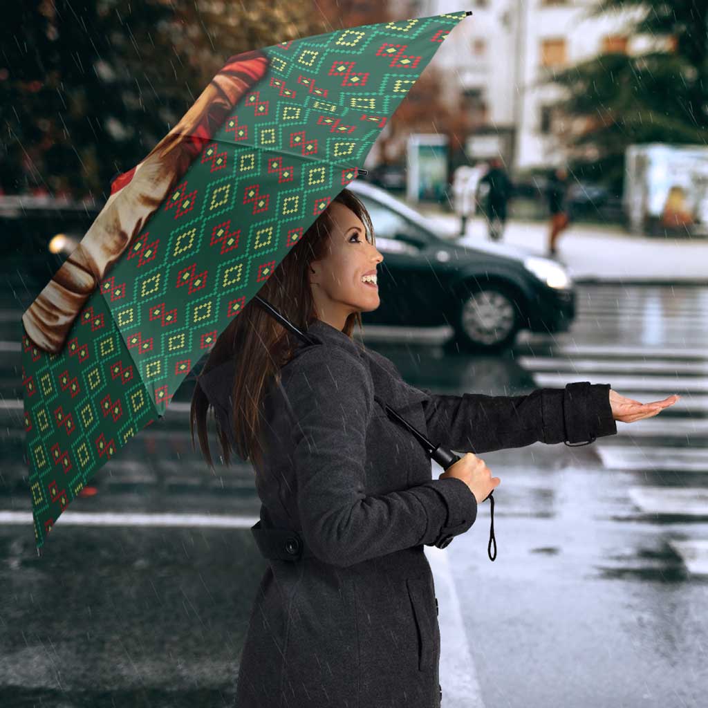 Sacred Heart Jesus Christmas Umbrella with Festive Green Knit Pattern - Wonder Print Shop