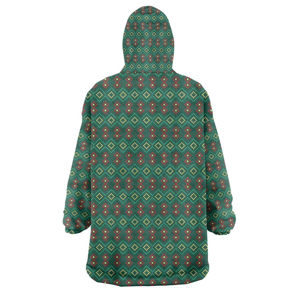 Sacred Heart Jesus Christmas Wearable Blanket Hoodie with Festive Green Knit Pattern - Wonder Print Shop