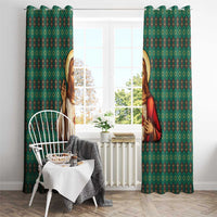 Sacred Heart Jesus Christmas Window Curtain with Festive Green Knit Pattern - Wonder Print Shop