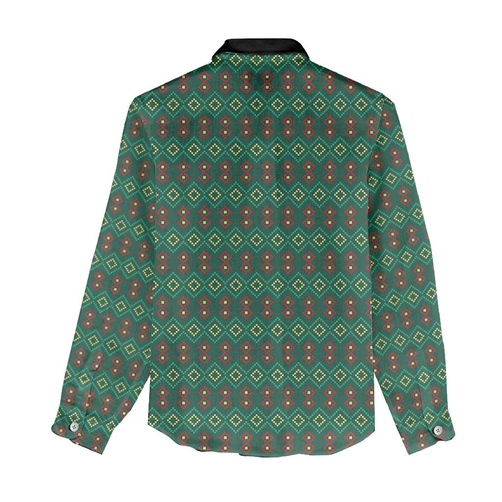 Sacred Heart Jesus Christmas Women Casual Shirt with Festive Green Knit Pattern - Wonder Print Shop